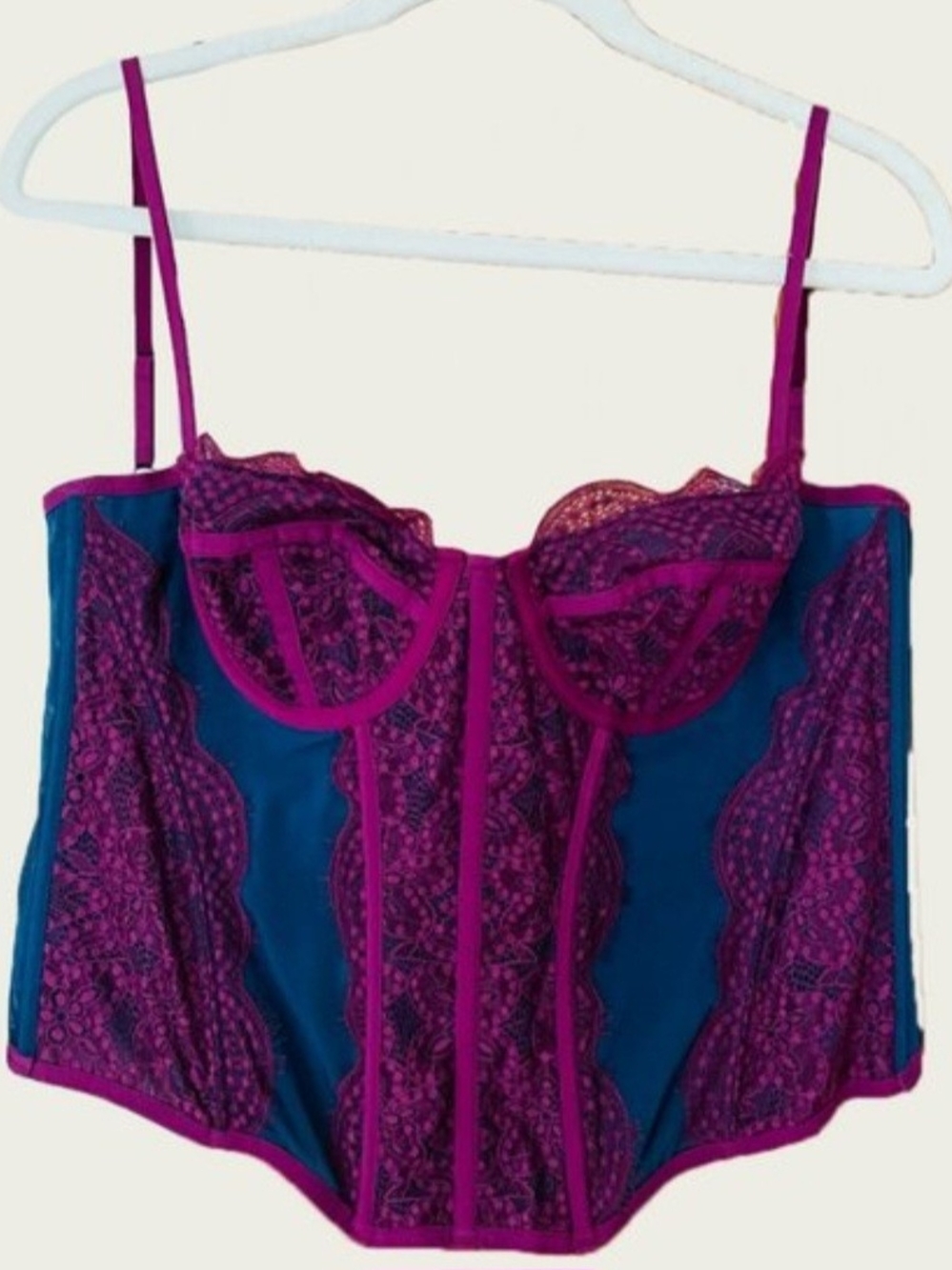 Urban Outfitters Teal and Purple Lace Bustier Corset Top
